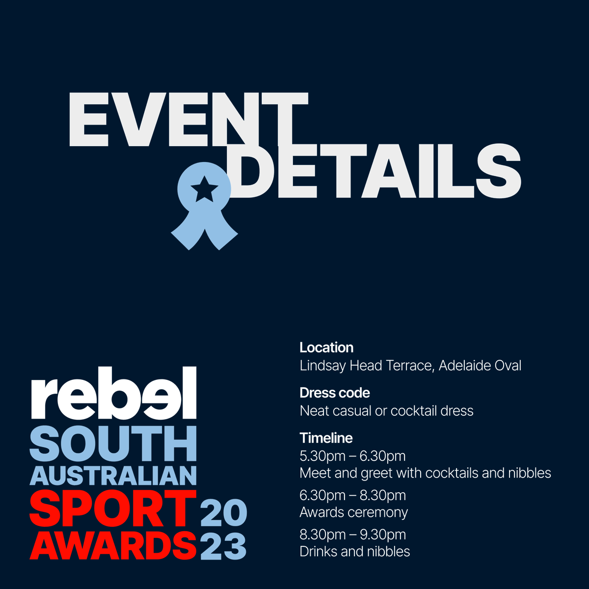 Attending the 2023 Rebel Sport South Australian Sport Awards?

Here’s what you need to know.

We can’t wait for you to join us on South Australia’s Sports night of nights!

#RebelSASportAwards2023 #RebelSport #ABCSport #InDaily