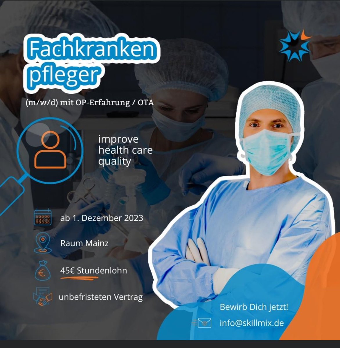 Als Fachkrankenpfleger (m/w/d) mit OP-Erfahrung / OTA gesucht.

📞 +49 69 20 97 57 00

📧 [info@skillmix.de](mailto:info@skillmix.de)

#job #jobfair #worklife #berufung #gesundheitspflege #arbeitinderpflege #ambulantepflege #krankenpflege #nurse #ota #skillmix