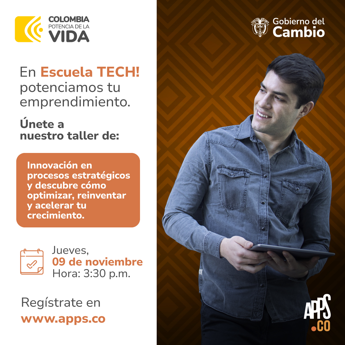 InnpulsaCol's tweet photo. 🚨¡Es mañana!🚨
🗣️El experto en modelos y herramientas de innovación, Douglas Aguiar, nos invita a la sesión de #EscuelaTECH sobre #ProcesosEstratégicos y optimización. 🚀✅
¡Inscríbete gratis y participa!
🗓️⏰Jueves, 09 de noviembre / 3:30 p. m.
👉https://t.co/KcOc5rsjTT https://t.co/uCKGnEssrY