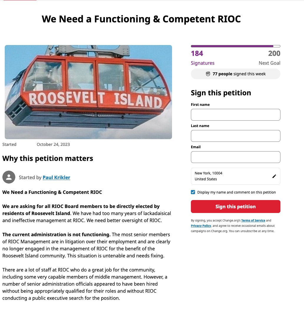 Roosevelt Island Resident Says It's 'Insane' RIOC Board Members 'Not Privy To Operational Matters', Asks How Can We Fix 'Beyond Broken' @RIOCny ? - Petition Drive By Residents Demands A Functioning & Competent RIOC rooseveltislander.blogspot.com/2023/11/roosev…