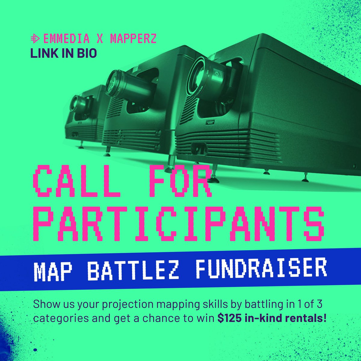In collaboration with MAPPERZ, we are proud to present: Map Battlez! A projection mapping battle that doubles as a fundraiser for EMMEDIA. Deadline to register is on November 24th, 2023 at 12:00AM.