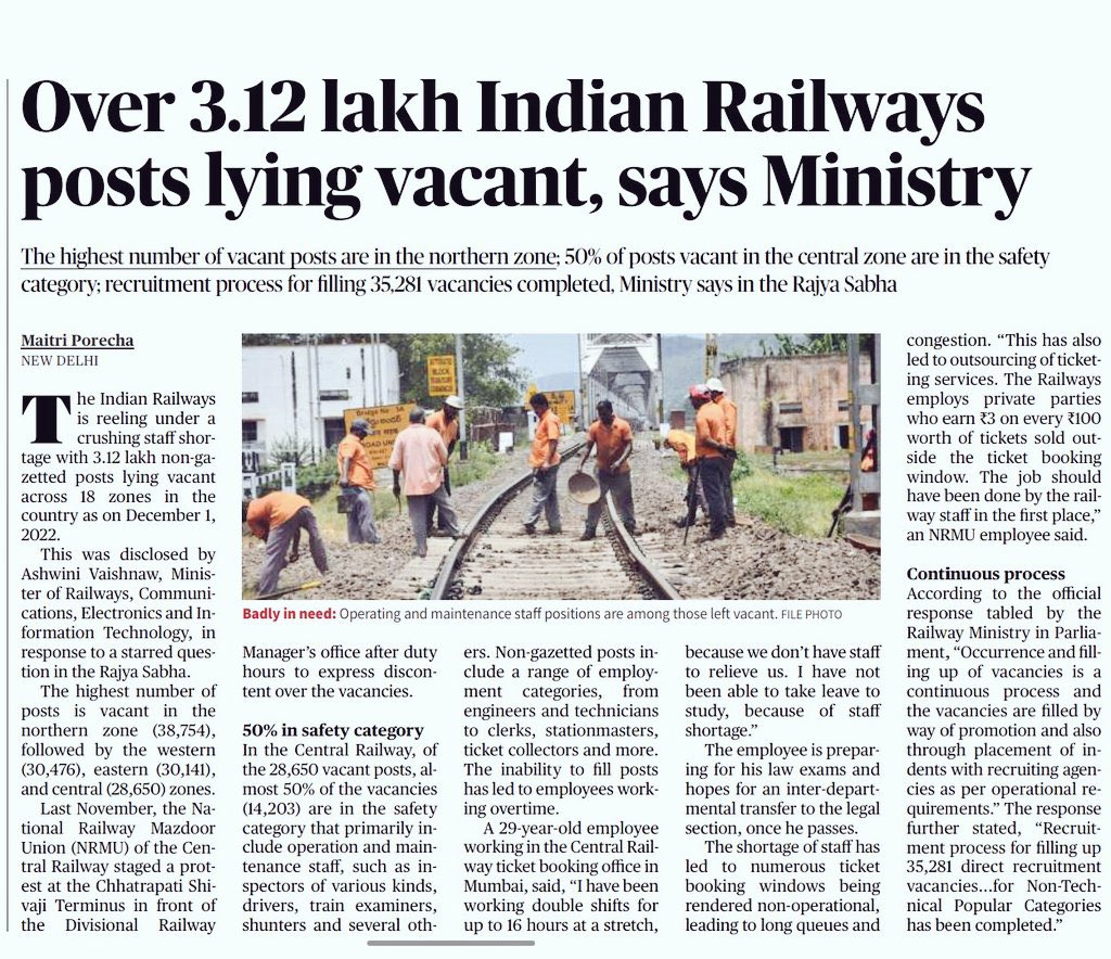 Railway Board is not taking recruitment even after thousands of lakhs of posts are vacant in Railways. @AshwiniVaishnaw #Railway_New_Vacancy