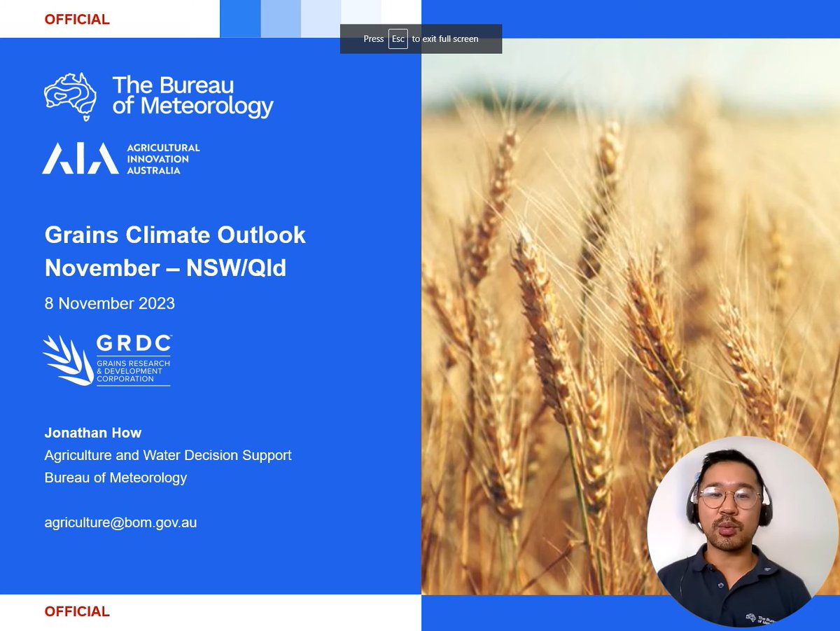 🌧️☀️ Check out the @BOM_au November Grains Climate Outlook video for the northern region covering NSW and Queensland. Produced as part of @AgInnovationAus investment with @theGRDC & other RDCs. Presented by Jonathon How. ▶️ Watch here bit.ly/3u3m3xn
