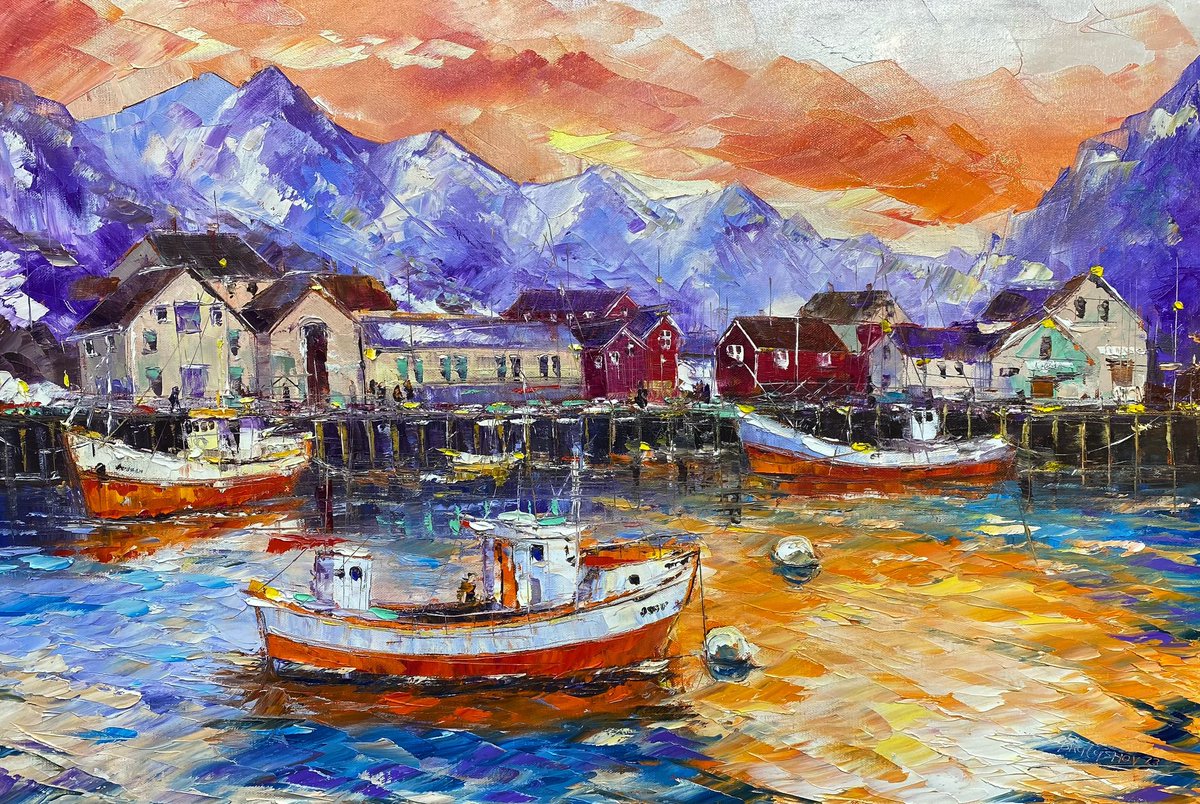 Доброго четверга!
В рыбный день разрешите представить мои красочные лодочки 
«Где-то в Норвегии» 
90/60 см (масло, холст, мастихин)
ПРОДАЕТСЯ!!!
Нуждаюсь в вашем репосте в помощь художнику!