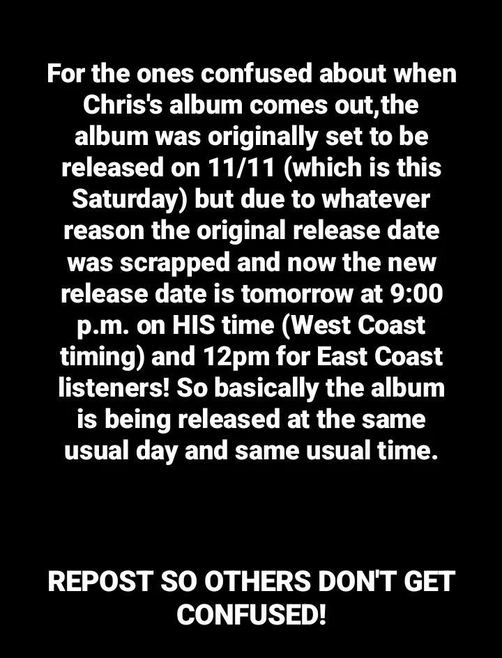 randbsource's tweet image. Posting this here for Team Breezy for the ones that are confused about when Chris releases his 11:11 album (Mistake made: It's NOT 12pm ,it's 12am‼️)