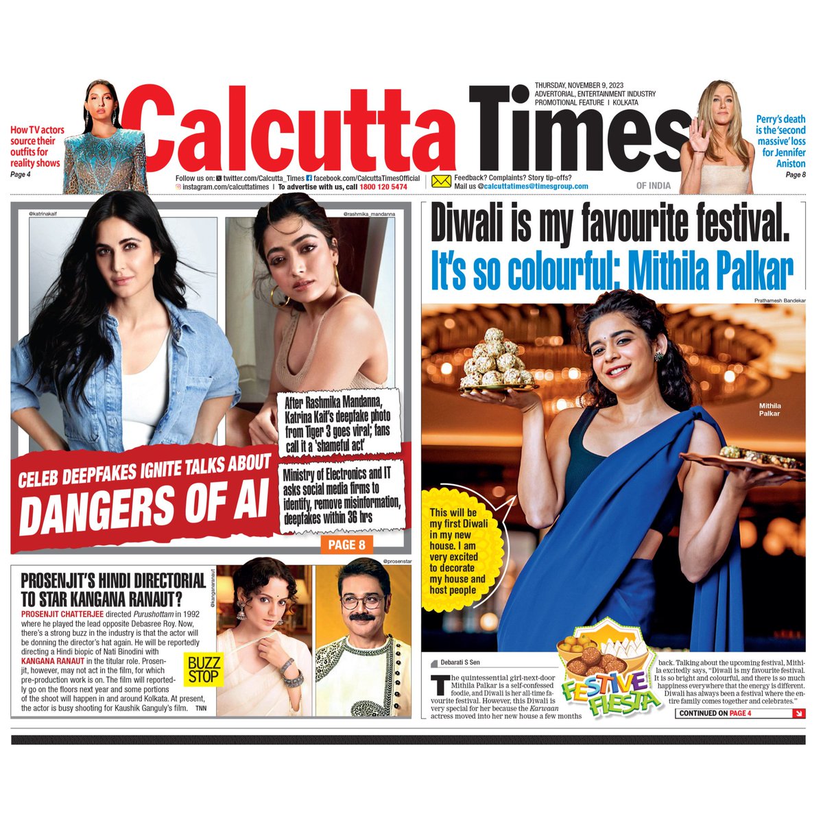 Calcutta Times on X: Today's CT 1: Celeb deepfakes ignite discussions on AI  dangers, Prosenjit's Hindi directorial might feature Kangana Ranaut,  Mithila Palkar talks about Diwali holding a special place as her