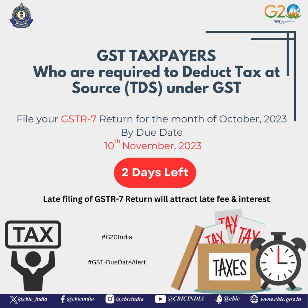 cbic_india's tweet photo. Attention, GST Taxpayers who are required to Deduct Tax at Source (TDS) under GST! https://t.co/IlWhnnhSCP