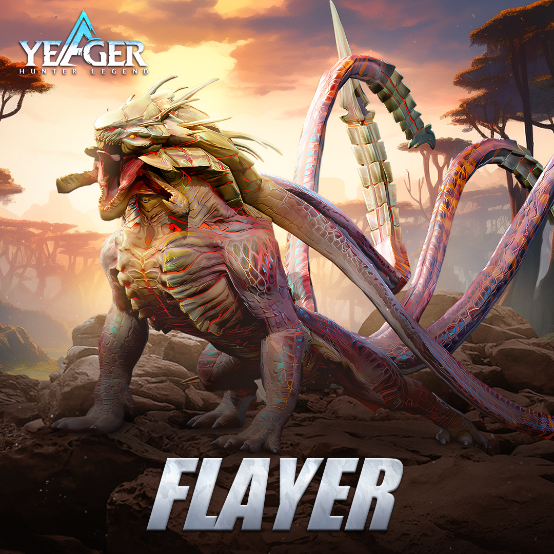 HunterLegend_EN's tweet photo. Introducing the most fearless and ferocious creature in the wilderness, the Flayer.⚠️  

Watch out for the dangerous sharp spines on its back and tail that splits when enraged, where it flies into a frenzied attack!

#yeager #monsterhunting https://t.co/QFZ5cIPN1k