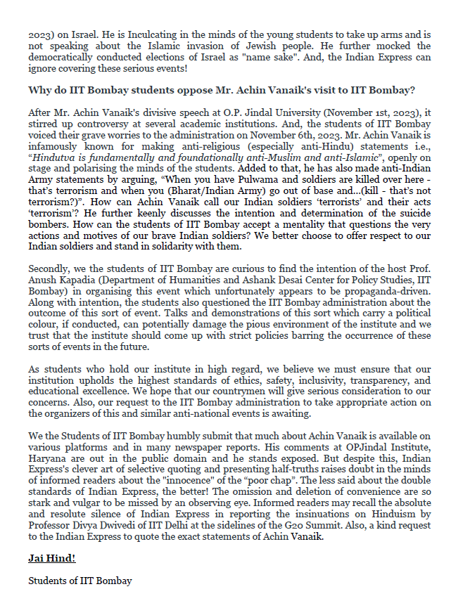 IITBforBharat's tweet photo. Students @iitbombay reject Terrorism & Divisive Agenda on @iitbombay campus thru open letter.

Lies after lies being indoctrinated by Prof. Sharmistha Saha of @iitbombay & Sudhanva Deshpande under the pretext of academic course. Through this open letter, Students @iitbombay raise a question-how terrorist Zakaria Zubeidi be called 'incredible, visionary & legendary and brainwash students @iitbombay?  
@VPIndia @MEAIndia @TheCommuneMag @OpIndia_com @TimesNow @thehawkeyex @ANI @News18lokmat @pudharionline @LoksattaLive @LRO @Pallavi_Smart @yogitaraoTOI @nirajcpandit @shubhamsingh915 @LegalLro @RashmiDVS @IndianExpress @RishikaS_ @ieexplained @ie_mumbai @ndtv @IsraelinIndia @israelinMumbai @MEAIndia @adgpi