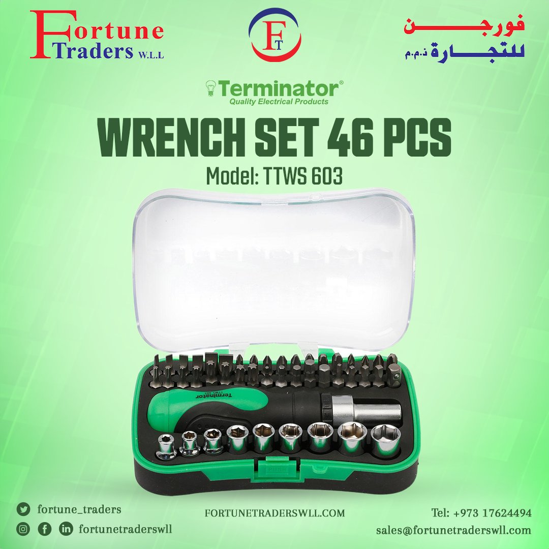 fortune_traders's tweet photo. 𝐖𝐫𝐞𝐧𝐜𝐡 𝐒𝐞𝐭 𝟒𝟔 𝐏𝐜𝐬• The 46-piece wrench set is a versatile and comprehensive tool collection designed for various mechanical and DIY tasks.𝗖𝗮𝗹𝗹: +973 17624494,16624494 𝗠𝗮𝗶𝗹: Sales@fortunetraderswll.com #wrenchset #diy #diytools #toolsbox #toolset https://t.co/Ozd6HORAkL