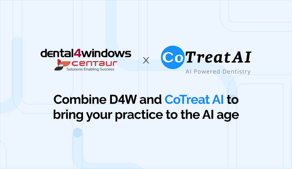 CoTreatAI's tweet photo. 🥳 CoTreat AI is proud to announce our partnership with @centaursoftware  - Australia's largest dental practice management software. 

Combining  CoTreat AI with Centaur's D4W and Media suite will make it easy for  dental practice owners to adopt cutting edge AI technology. https://t.co/eOzXMwgl2N