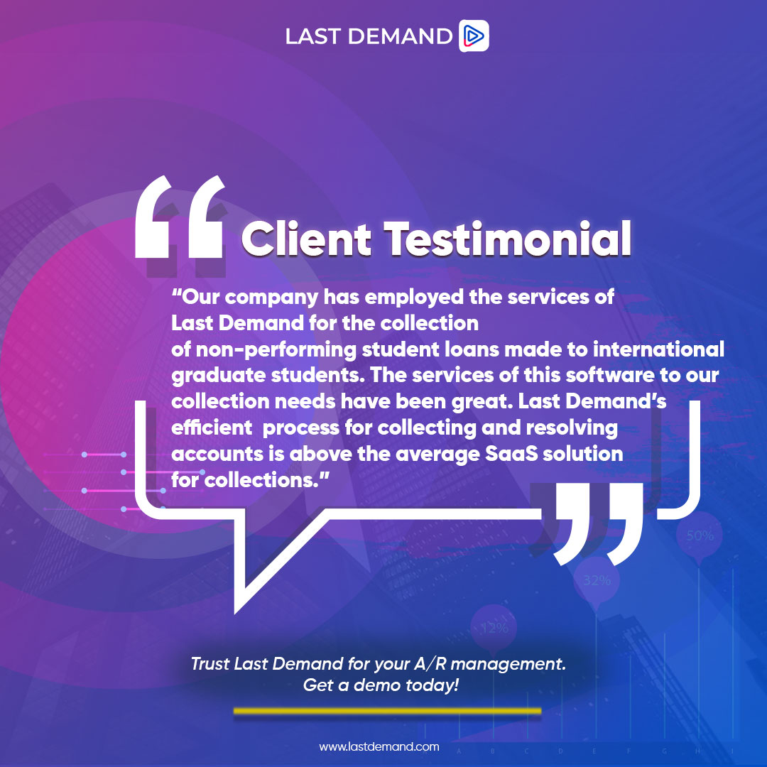 Hear what our users have to say about us!

#ARsoftware
#Clienttestimonial
#SAAS
#ARsolutions
#Clientfeedback
#SAASplatform
#ARtechnology
#Clientexperience
#SAASsolution
#ARinnovation
#latepayments
#lastdemand