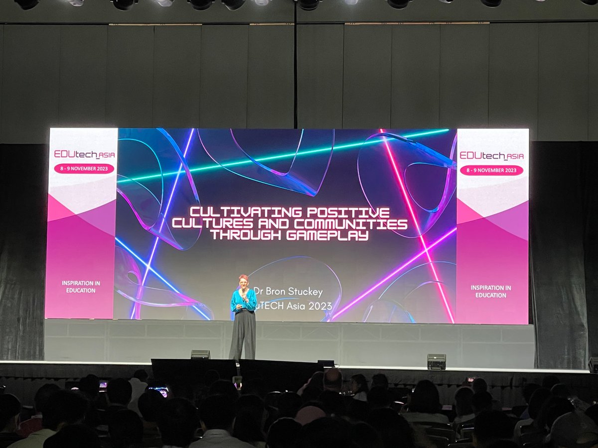 The always amazing @bronst takes the stage for the opening keynote of Day 2 talking about cultivating positive cultures and communities through gameplay #games&positiveculture #edutechasia