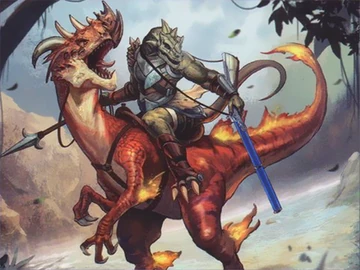 PicoChap's tweet photo. @MBTYuGiOh We have a few cards regarding Draconia, but not an over-arching story. Konami needs to print more lizardmen riding Dinosaurs with guns https://t.co/yyFXEeWlKF