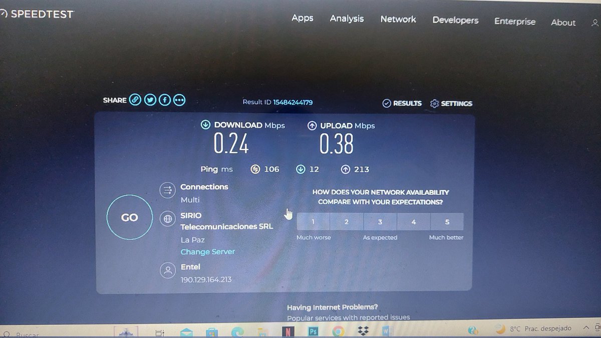renzoa33's tweet photo. .@entelbo me cobra 299 Bs. mensuales por un servicio de internet así de inestable, que ya es un perjuicio porque ya no es posible trabajar con esas condiciones técnicas. https://t.co/sLbnkfqVCv