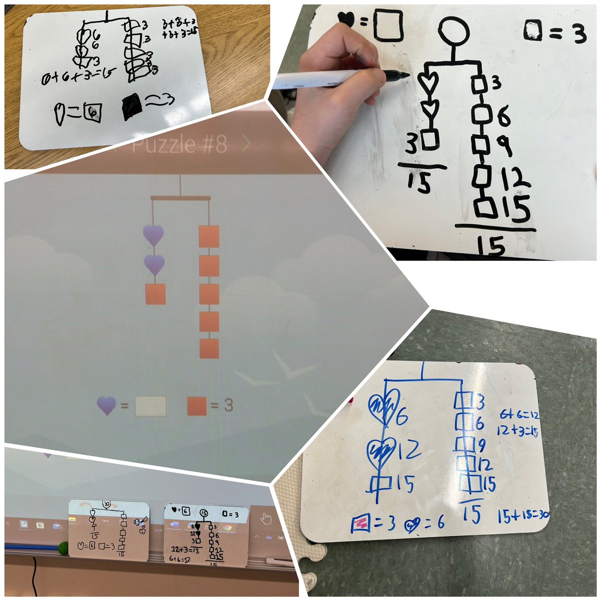 Grade 4’s using math mobiles and whiteboards to demonstrate our understanding of symbols and equations <a href="/LynndaleHeights/">Lynndale Heights PS</a>
