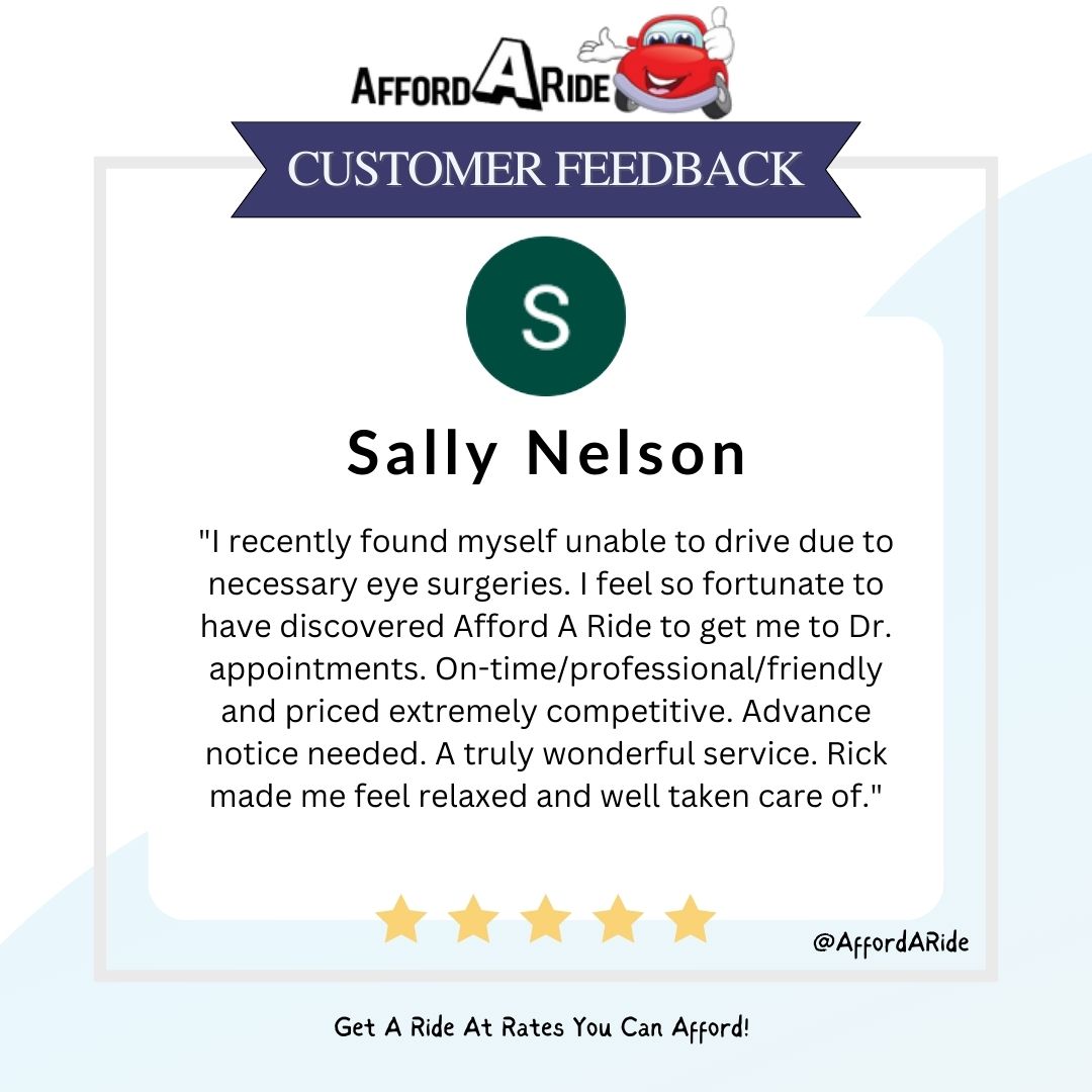 Sally Nelson was very kind to share this testimonial about us.

#carservice
#carservices
#chauffeur
#airporttransfer
#transportation
#blackcarservice
#chauffeurservice
#vip
#personaldriver
#review
#reviews
#affordaride
#affordaridereview
#affordaridereviews