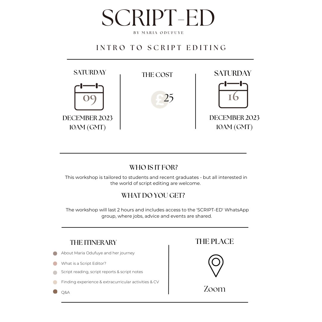 Come and join me for the last 'Intro to Script Editing' sessions of the year 💫💫
eventbrite.com/cc/intro-to-sc…
