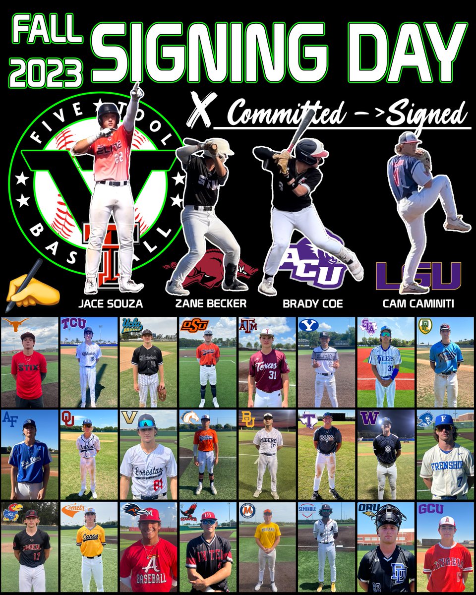 ✍️Pen to paper, dreams to reality. Congrats to everyone who participated in 2023 Fall National Signing Day. Here’s a few who have impressed in Five Tool events... 

#DudeAlert #WatchEm #NSD2023