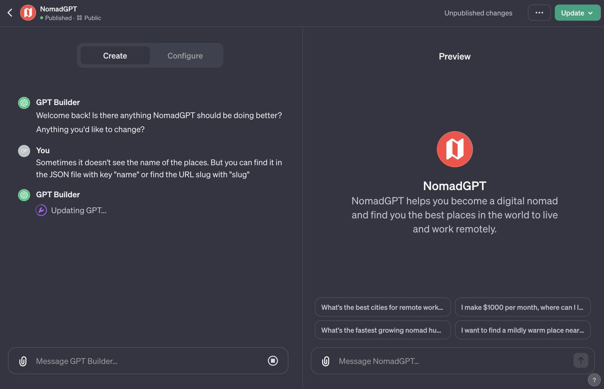 Absolutely mindblowing way to make custom AI

You just tell them what they're doing wrong and it updates itself 🤯

nomadlist.com/gpt