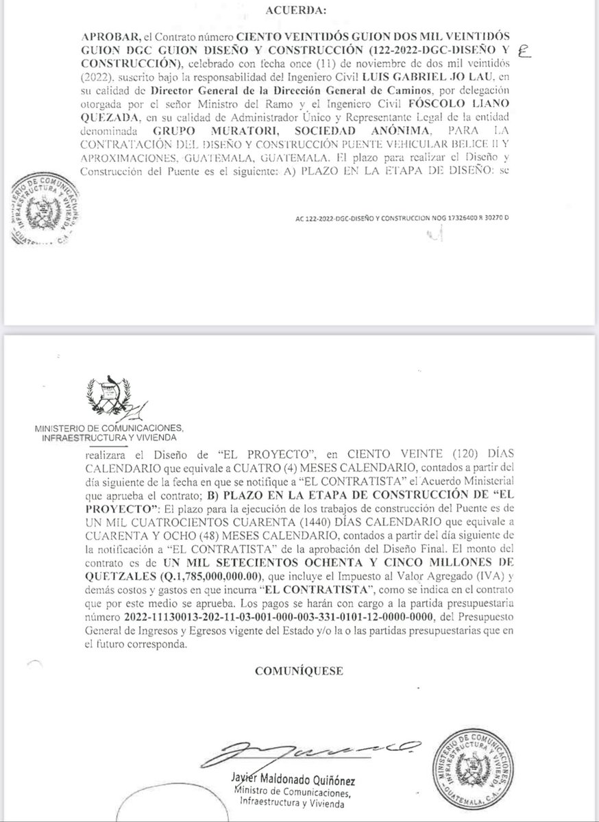 Constructora MURATORI anuncia inicio de construcción del PuenteBeliceII mañana por Q1,785millones, ya le pagaron Q144millones (un año después de firmar nov2022)Son los mismos del puente de Cubulco(Q214 millones abandonado) y del puente en el progreso por Q188millones abandonado.