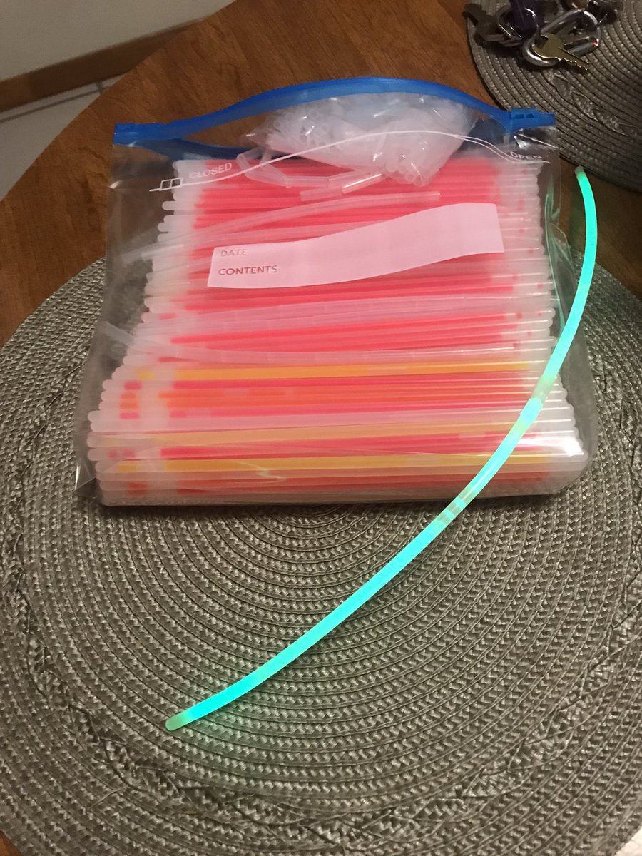 sadnky's tweet photo. 348 8โ glow sticks plus connectors ready for duty! (Two fell out of the container and lit themselves). ๐
#GlowGame #GoCards #BeatVa https://t.co/1AuqiFVfBZ