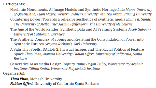 I'm at 4S talking Generative AI and synthetic monuments at "The politics and aesthetics of synthetic media," killer panel organised by <a href="/thao_pow/">Thao Phan</a> and <a href="/haltingproblem/">Halting Problem</a> , Sat 10:40, 301B, #4SHonolulu23 #genai #photography #gaze
