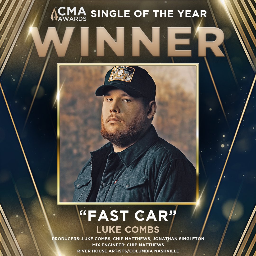 CONGRATULATIONS @lukecombs for winning #CMAawards Single of the Year for “Fast Car”! ⭐ This is his FIRST win in this category! 🙌