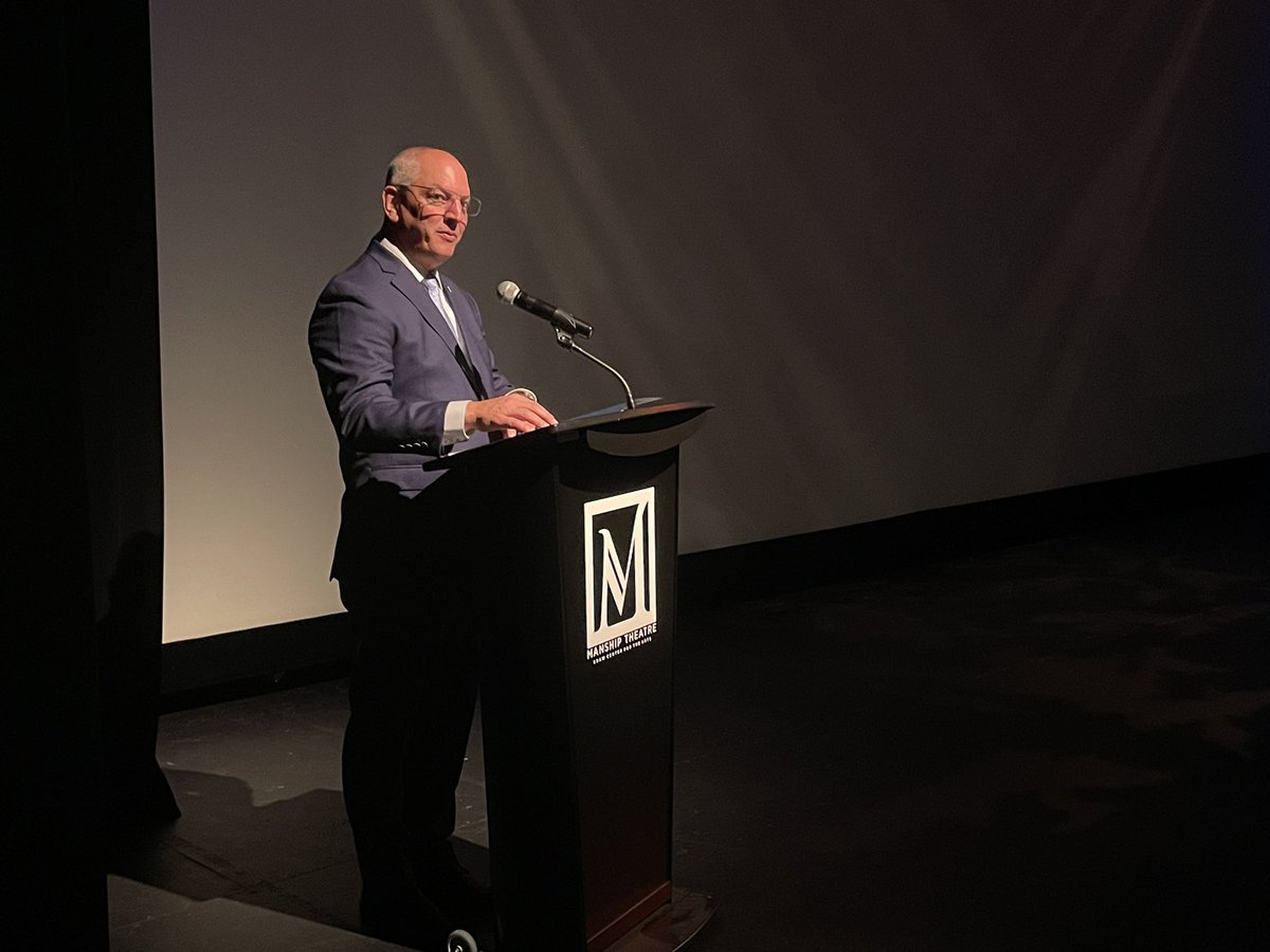 Lauren_Leist's tweet photo. .@LouisianaGov just introduced “Dear Sirs” at the @ManshipTheatre. The film chronicles the story of Silvio Pedri’s journey as a prisoner of war in World War II as seen through the eyes of his grandson, Mark Pedri. #lagov https://t.co/9diaRTXQP7