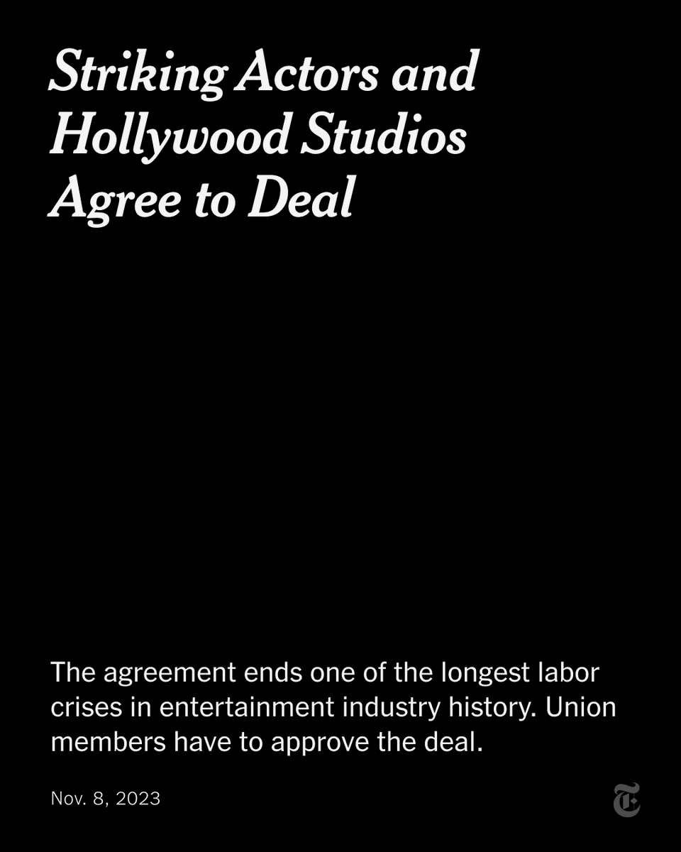 One of the longest labor crises in Hollywood history is finally coming to an end, after the union representing tens of thousands of actors reached a tentative deal with entertainment companies, all but ending the strike. nyti.ms/49qmUsj