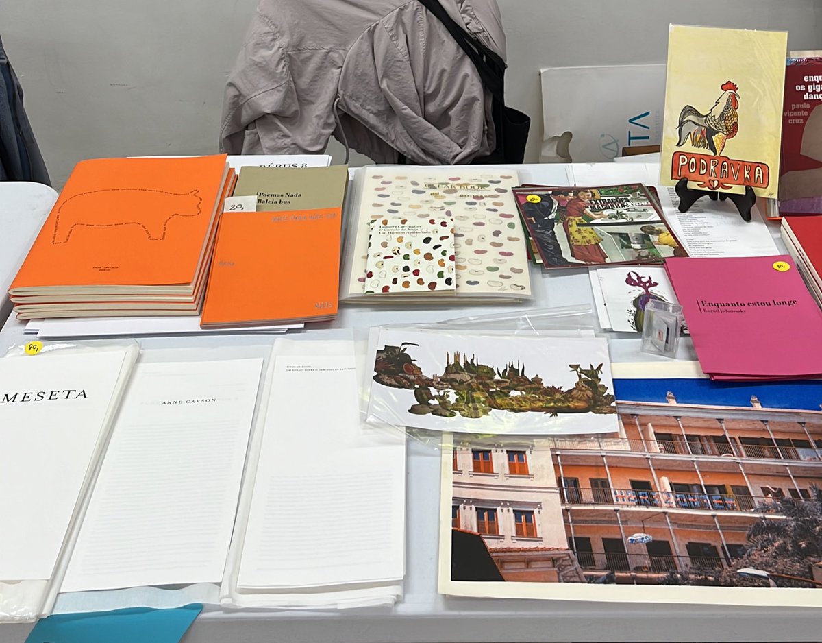 rebuspress's tweet photo. Floating Bear - poemas traduzidos, O Camelo de Areia &amp; Um homem apaixonado, de Leonora Carrington, Meseta - Antropologia da Água, de Anne Carson, Enquanto estou longe - poemas de Raquel Jodorowsky + desenhos e colagens. Banquinha da Rébus na Feira Miolos (SP). https://t.co/EbjySEe0mj