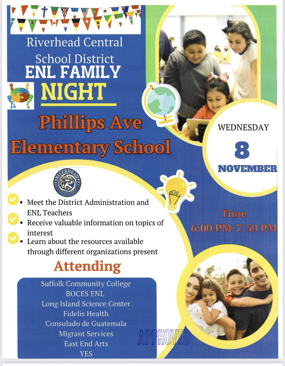 EmilyDSanz's tweet photo. Another successful ENL Family Night at @RiverheadCSD! Thanks to our ENL and Dual Language teachers for all of the work they put into making this evening a success! #riverheadrising🌊 @LoriKoernerRCSD @PrincipalGalati https://t.co/WGGYRe0ica