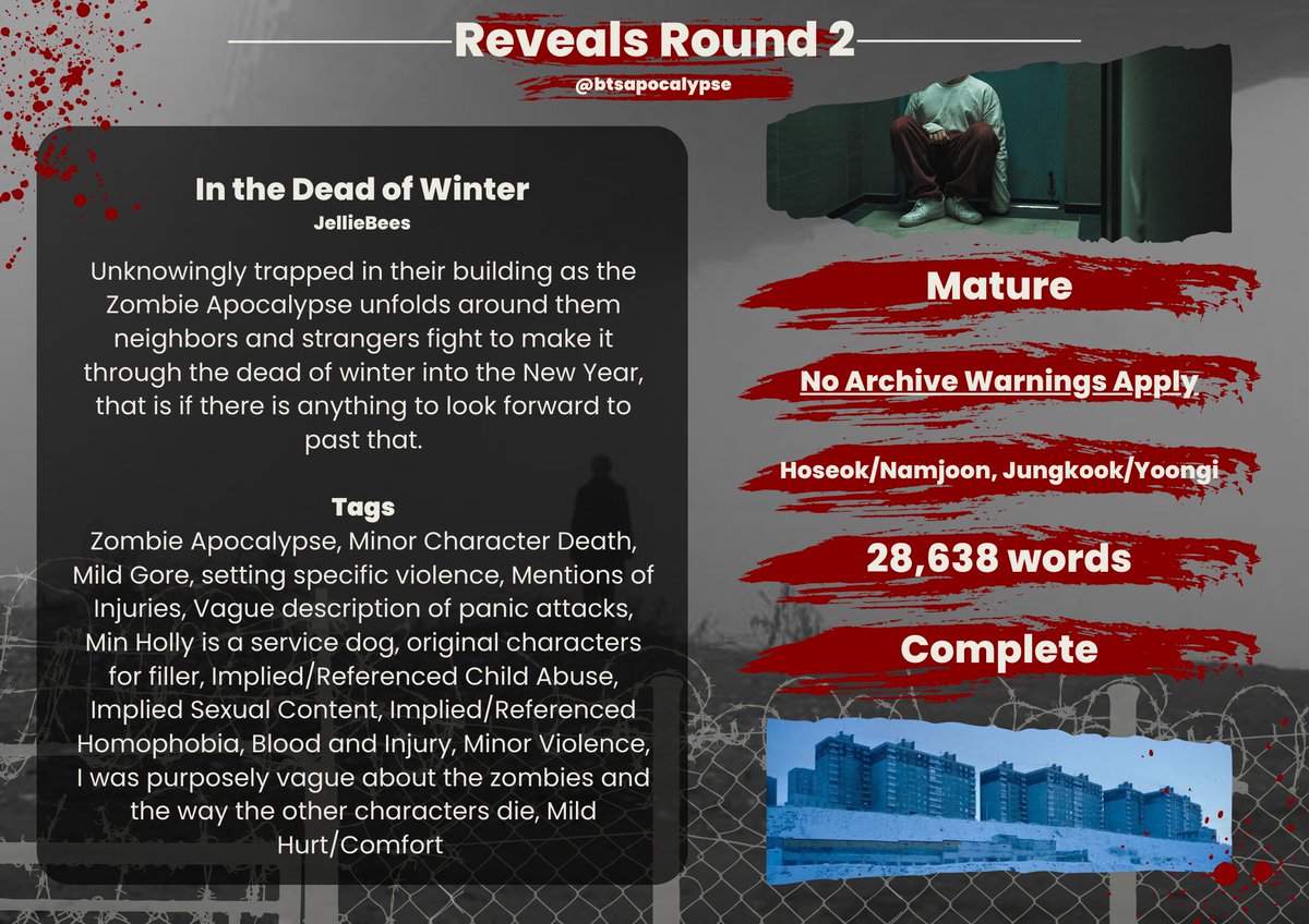 btsapocalypse's tweet photo. In the Dead of Winter
@melmelmel030 
 
🏕 Mature
🏕 No Archive Warnings Apply 
🏕 HS/NJ, JK/YG
🏕 28,638 words
🏕 Complete

https://t.co/1zZaFfHnOr https://t.co/XesBZi2K7b
