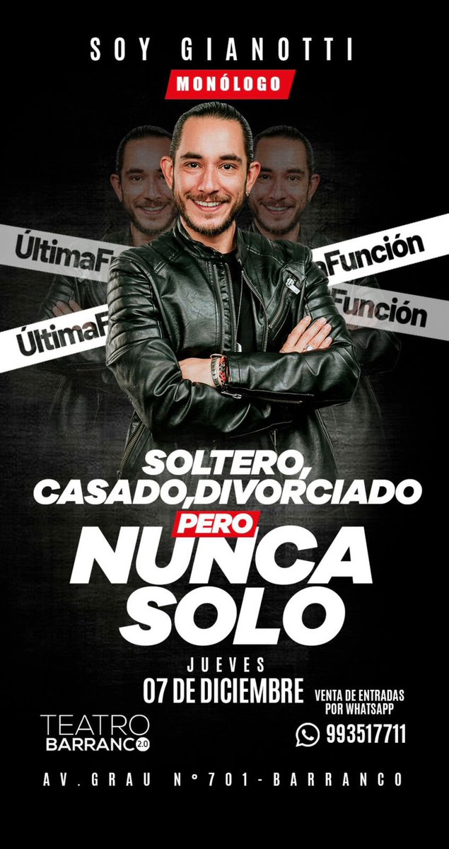 🚨 ÚLTIMA FUNCIÓN🚨 
Último show del monólogo nunca más lo volveré a presentar, acompáñame en este cierre de temporada. 
Lo que serían 3 funciones se convirtió en un año de temporada. 
GRACIAS  te espero!