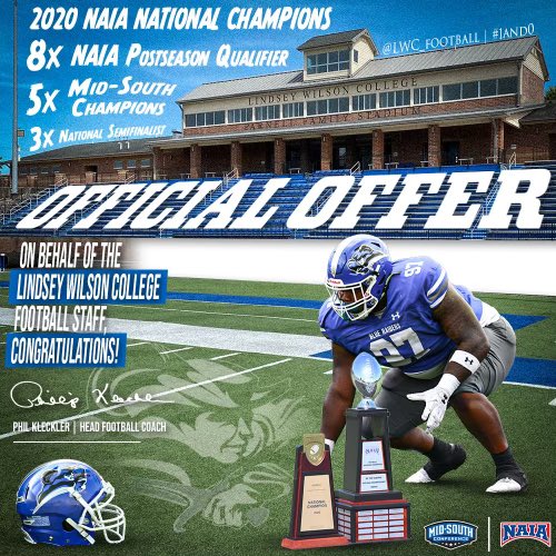 #AGTG After a great phone conversation with @CoachKleckler i am blessed to receive an offer from @LWC_Football !!! @SouthWarrenFB @CoachTBarr @Mr501_ky @CSmithScout