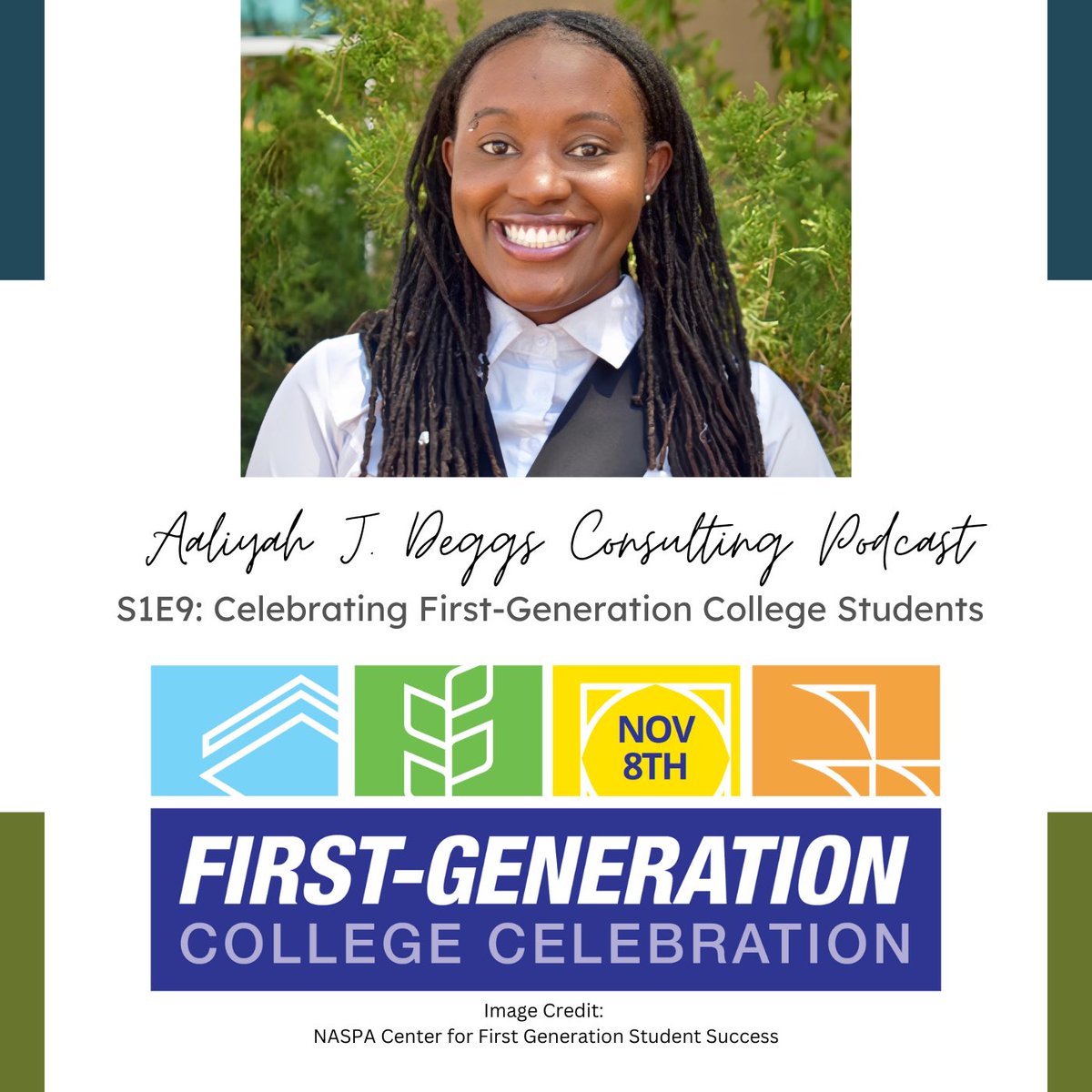 Happy First Generation College Celebration Day 🎉❤️ Listen to my podcast episode: open.spotify.com/episode/2f8D9h… #FirstGen #FGCS #AaliyahJDeggsConsulting #Podcast #Spotify #HigherEducation #HigherEd