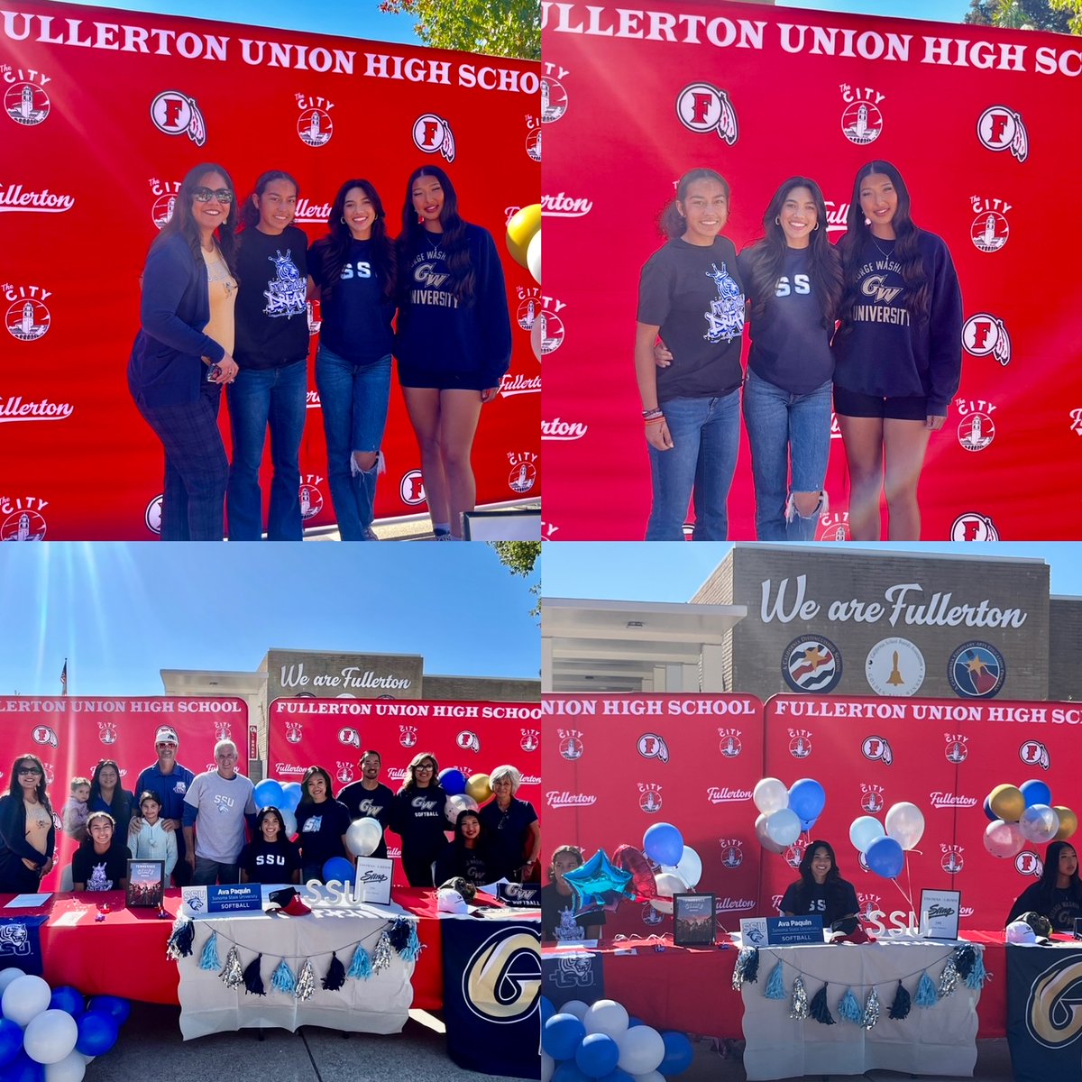 Fullerton Union HS Softball Scholar Athletes: Ava Paquin - Sonoma State Univ, Tianna Salcido - Tennessee State Univ, &amp; Emi Todoroki - George Washington Univ. Go Tribe!  #SigningDay