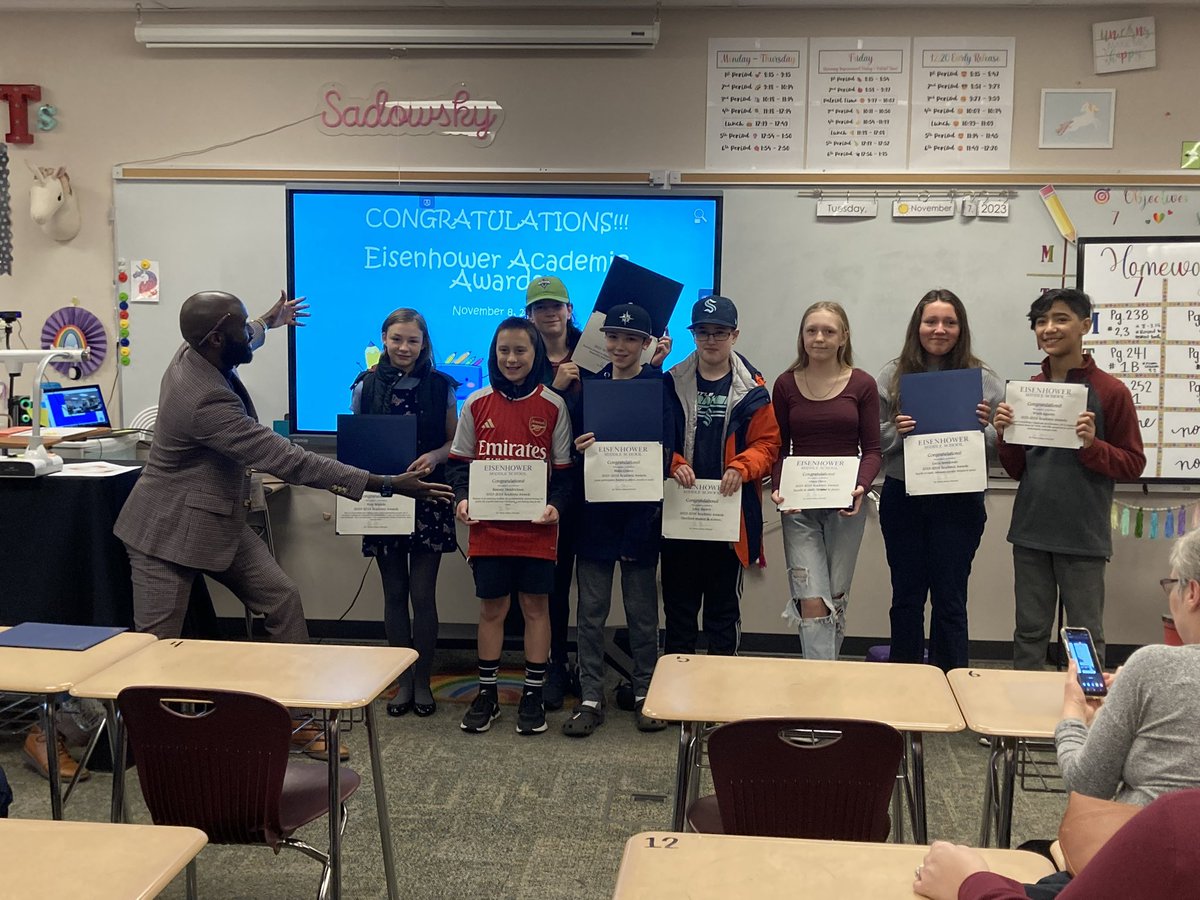 EEisenhowerms's tweet image. On Day 45 of #180daysoflearning at IKE. PBIS celebrated our 1stQuarter 7th Grade Academic Award Recipients. Congratulations students!!! More celebrations to come this week.  #KidsLearnAtIKE @WilnicG @DrIanBSaltzman @EPS_Region3 @EPS_DeputySupt @EverettSchools