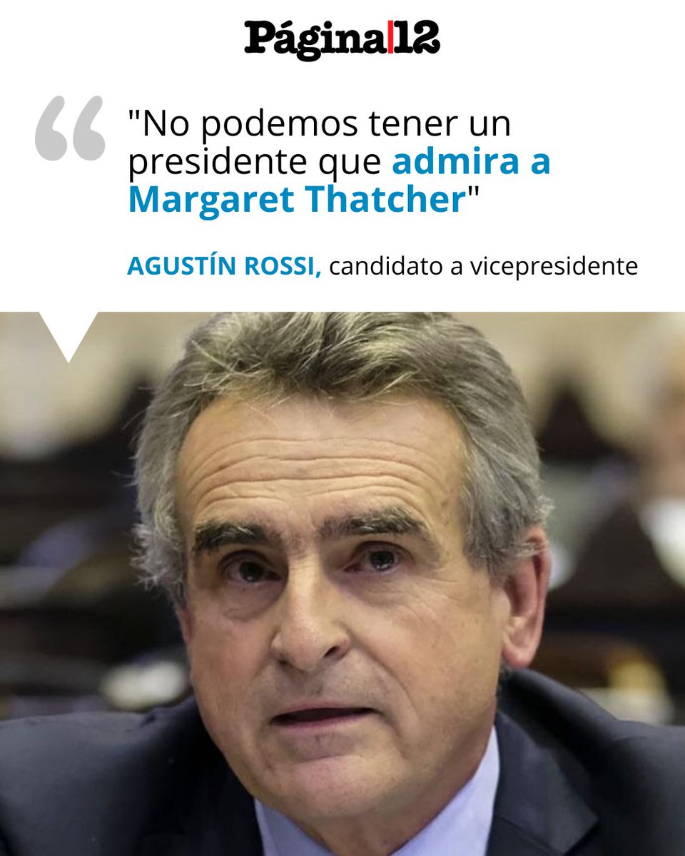 pagina12's tweet photo. DEBATE DE CANDIDATOS A VICEPRESIDENTE
Agustín Rossi puso sobre la mesa el tema Malvinas. "A mí me interesa discutir sobre Malvinas, un tema muy importante para los argentinos; no podemos tener un presidente que admira a Margaret Thatcher”, expresó. [https://t.co/Eh2h13NvGZ] https://t.co/tY2spZVvSz