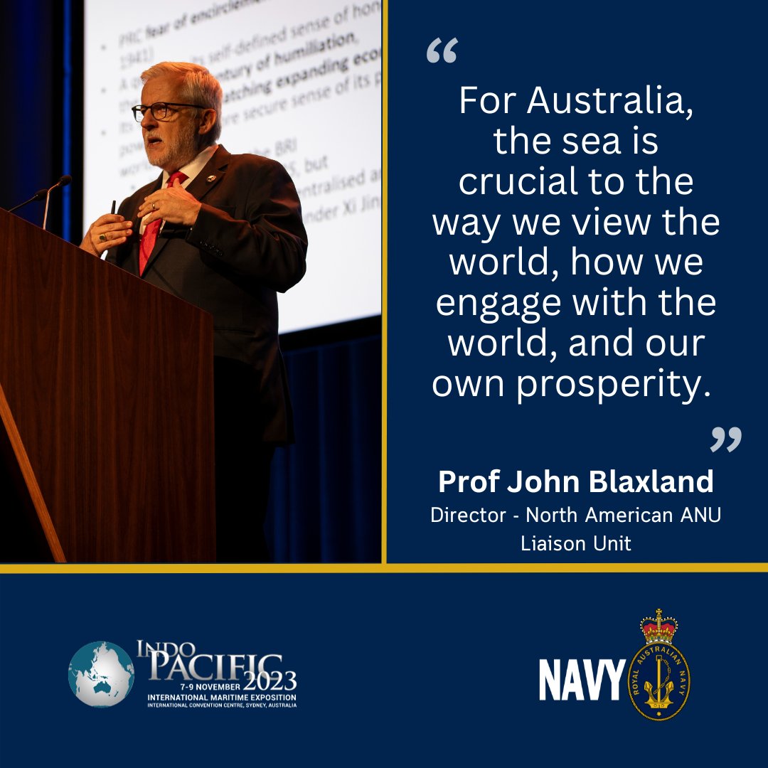 Great to hear from Prof John Blaxland, @JohnBlaxland1, Director @ANUNorthAmerica & Prof of International Security & Intel Studies, @ANU_SDSC, on the important considerations of the strategic maritime environment and how it affects #OurPeople. #SeaPower #IP23