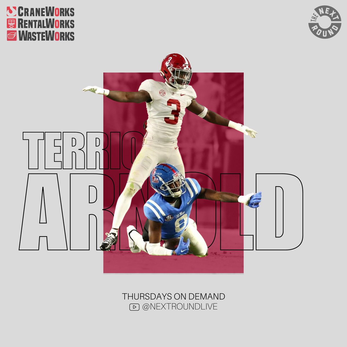 NextRoundLive's tweet photo. We are excited to announce that every Thursday (starting tomorrow) throughout the remainder of the season you’ll be able to find interviews with both Jalen Milroe and Terrion Arnold on our YouTube Channel!

@JalenMilroe: Live show at 10:00 AM Central
@ArnoldTerrion: On-demand

https://t.co/gBgtWUc5Xt