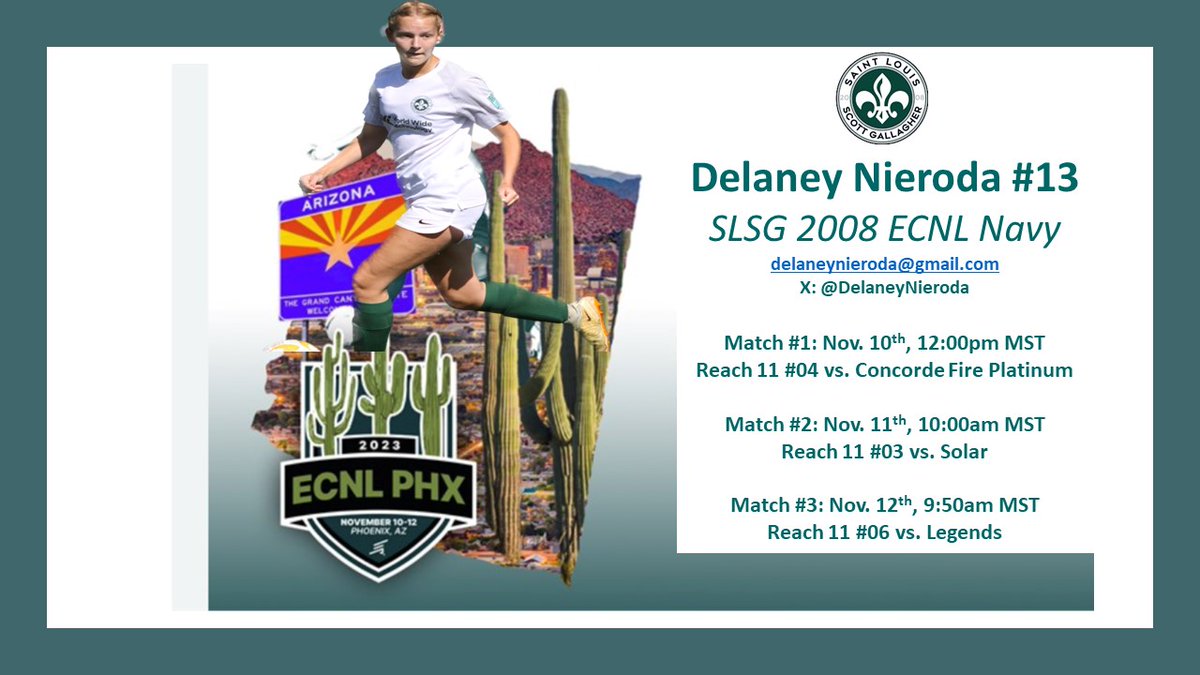 I'm on my way to Pheonix!! 🔥🔥Three incredible matches up ahead!! ✨✨Come watch my team and I compete at the highest level!!👏👏<a href="/ECNLgirls/">ECNL Girls</a> @SLSGsoccer <a href="/SLSGECNLGirls/">SLSG ECNL Girls</a>