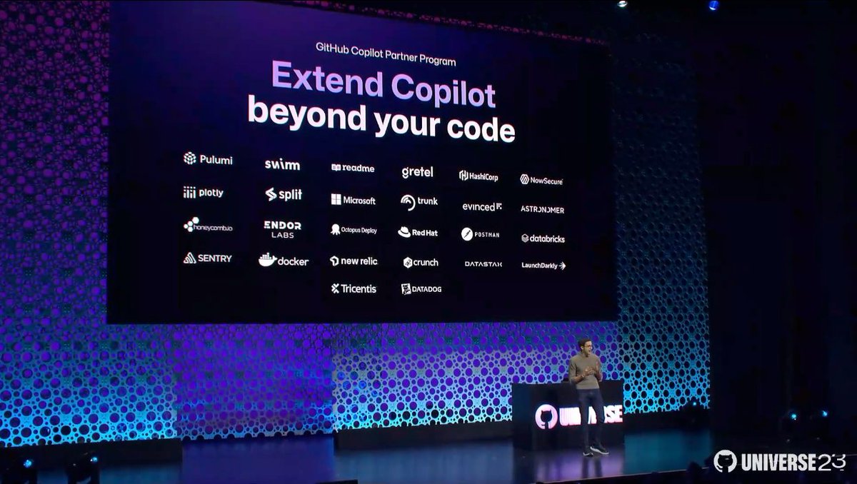DataStax on the big screen at #GithubUniverse! 👏

The keynote featured the DataStax Astra DB GitHub Copilot, a plugin that enables developers to converse with their database via GitHub Copilot Chat.🔌💬 Learn more: ow.ly/tgIr1050ItQ