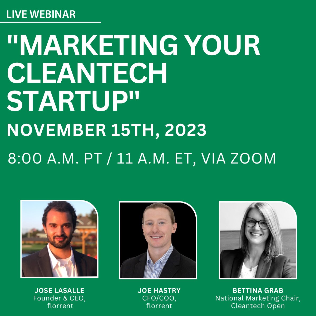 cleantechopen's tweet image. 🌟 Don&apos;t miss our session on winning customers and investors! Join us on Nov 15, 8 AM PT/11 AM ET with CTO alumni  @florrent_energy. Hosted by @BettinaGrab, CTO National Marketing Chair. Open to all, including mentors. See you there! 

us02web.zoom.us/meeting/regist…… 

#Cleantechopen…