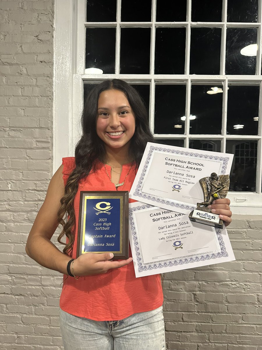 Darianna Sosa (@darianna_sosa_) on Twitter photo Honored to receive the awards tonight!Caption award, Offensive award, and the First Team All-Region award! π
#CassColonels #HardWorkPaysOff
<a href="/cass_softball/">Cass High Softball</a> <a href="/cass_athletics/">Cass High Athletics</a> @ECBWaller @BulletsAshley Honored to receive the awards tonight!Caption award, Offensive award, and the First Team All-Region award! π
#CassColonels #HardWorkPaysOff
<a href="/cass_softball/">Cass High Softball</a> <a href="/cass_athletics/">Cass High Athletics</a> @ECBWaller @BulletsAshley