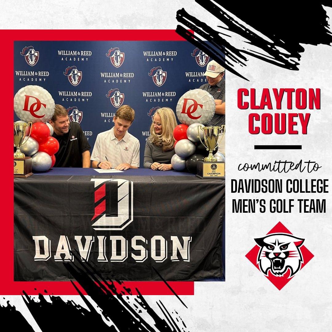 WilliamReedGolf's tweet photo. Congratulations to Clayton Couey who officially signed his letter of intent for #NationalSigningDay to join the Men's Golf Team at Davidson College next fall! We are incredibly proud of all he has accomplished and can't wait to see him shine on the golf course for the Wildcats! https://t.co/tkGI6LRnkl