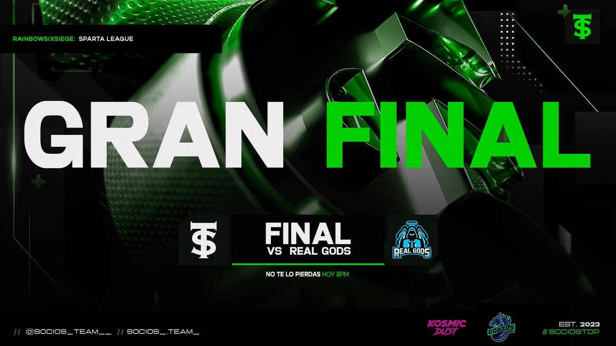 socios_team__'s tweet photo. FINAL SPARTA LEAGUE
🆚 #REALGODS
8:00pm
Caster: @cvv_1019
Patrocinadores oficiales:
@KosmicDustMx
@CoaltsR6
DG: @ECurgo https://t.co/R7R8dXRsvR