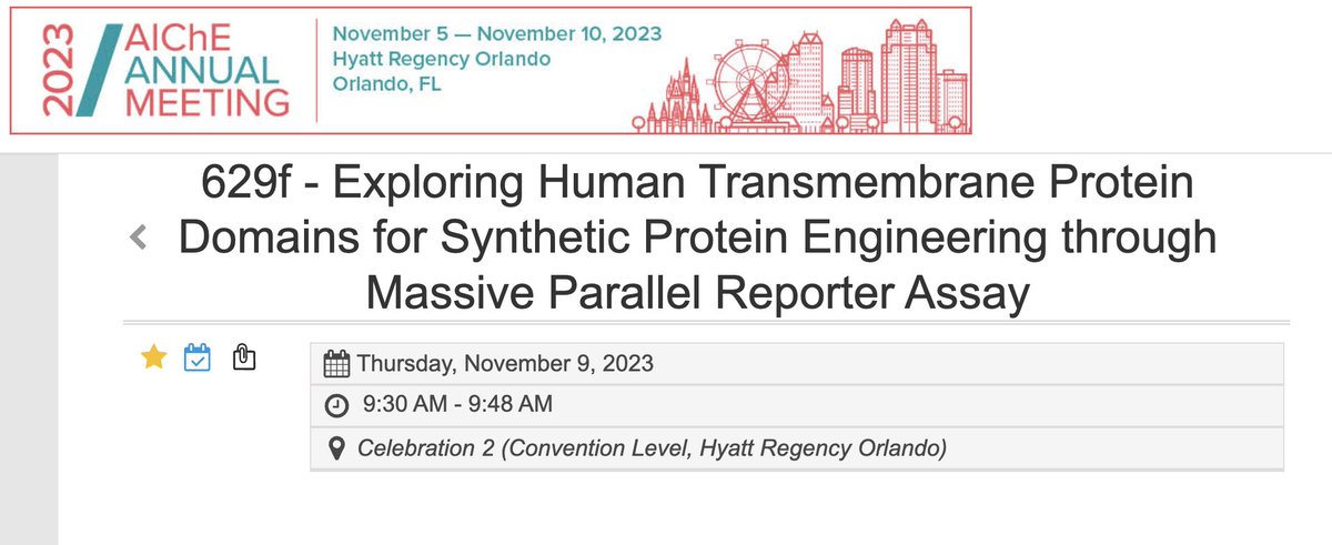 If you are still around @ChEnected tomorrow and not conferenced out, come check out my talk on using RELEASE as a High-Throughput assay to Explore Human Transmembrane Domains for Synthetic Protein Engineering at 9:30 am at Celebration 2. #AIChE2023