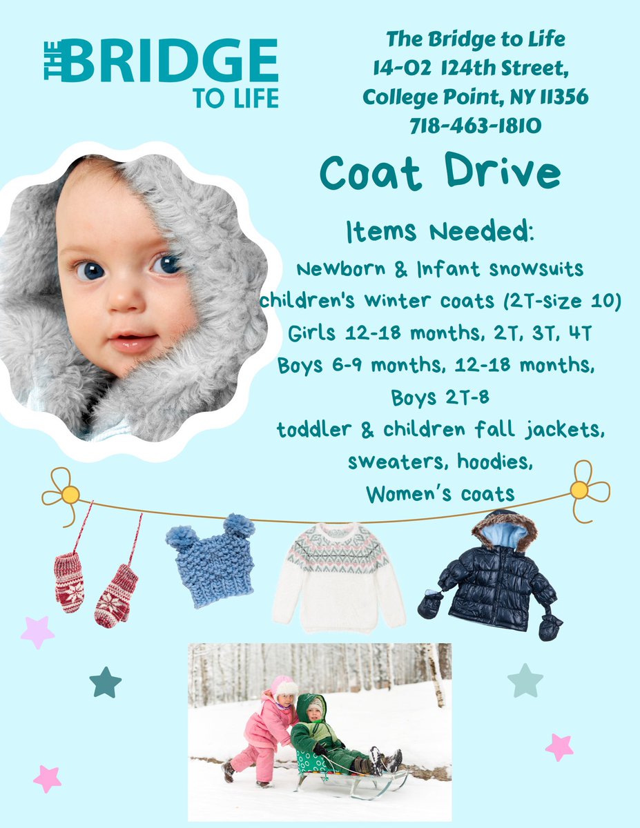 rmcefalo's tweet photo. The Bridge to Life is in need of coats  see the flyer attached. They can be picked up   . Please IM or Text  me. https://t.co/NGdZosN4EA
