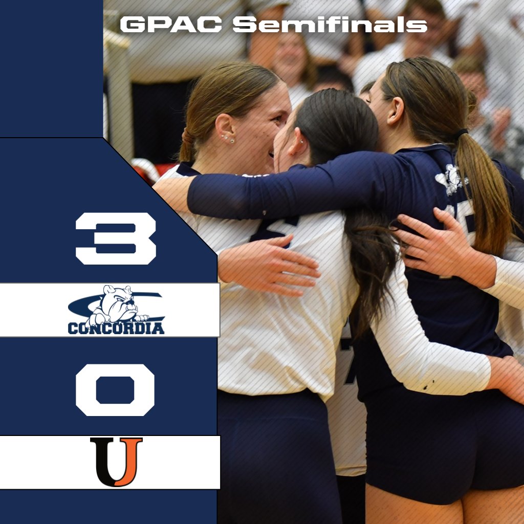 🏐 | FINAL: (4) <a href="/cunevolleyball/">Concordia Bulldogs Volleyball</a> def. (9) Jamestown, 25-16, 25-18, 25-22 (Seward, NE).

CUNE (23-2) has advanced to the GPAC Championship match for the third year in a row!

Keck: 14 kills, 6 digs | Rodaway: 9 kills (.333) | Nordaker: 8 kills, 2 blks | Opfer: 7 kills, 12 digs, 4
